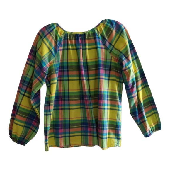 Ralph Lauren Top Girl 14 Multicolor Plaid Button Up Peasant Long Sleeves - Picture 2 of 10